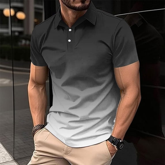 S-4X Plus Size Mens Big & Tall Golf Shirts Short Sleeve Button Collared Tees Tops Pullover Gradient Printed Breathable Athletic Workout Tshirts Shirt
