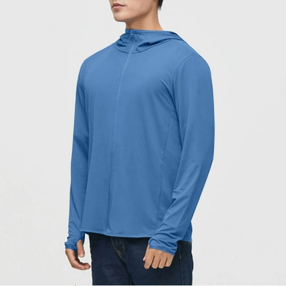 S-4X Plus Size Mens Big & Tall Hoodies Sun Protection Long Sleeve UV Shirts Lightweight Solid Zipper Up Outdoor-Athletic Shirt Summer