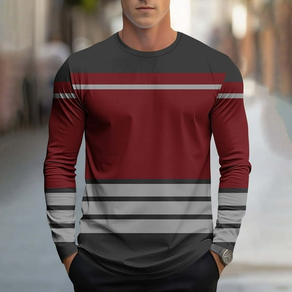 S-4X Plus Size Mens Big & Tall T Shirts Long Sleeve Crewneck Tees Tops Casual Pullover Color Block Breathable Basic Athletic Workout Tshirts Shirt