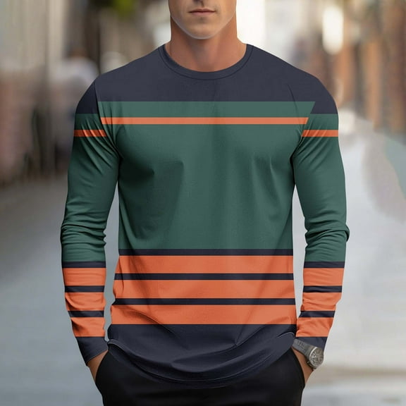 S-4X Plus Size Mens Big & Tall T Shirts Long Sleeve Crewneck Tees Tops Casual Pullover Color Block Breathable Basic Athletic Workout Tshirts Shirt