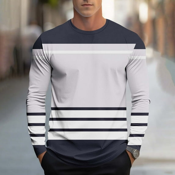 S-4X Plus Size Mens Big & Tall T Shirts Long Sleeve Crewneck Tees Tops Casual Pullover Color Block Breathable Basic Athletic Workout Tshirts Shirt