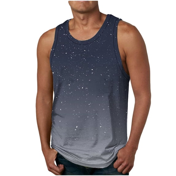 S-4X Plus Size Mens Big & Tall Tank Tops Sleeveless Crewneck Gym Shirts Casual Gradient Printed Pullover Breathable Athletic Workout Running Vests