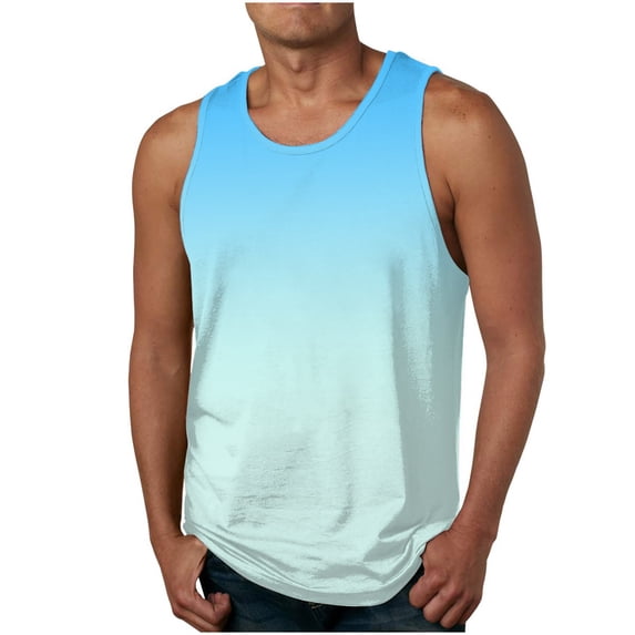 S-4X Plus Size Mens Big & Tall Tank Tops Sleeveless Crewneck Muscle Shirts Casual Gradient Printed Pullover Breathable Athletic Workout Vests