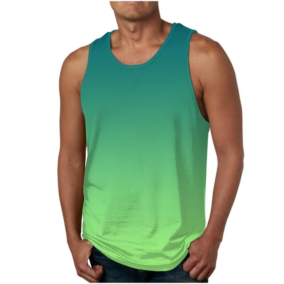 S-4X Plus Size Mens Big & Tall Tank Tops Sleeveless Crewneck Muscle Shirts Casual Gradient Printed Pullover Breathable Athletic Workout Vests