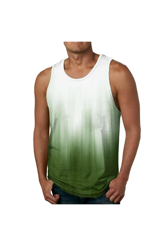 S-4X Plus Size Mens Big & Tall Tank Tops Sleeveless Crewneck Muscle Shirts Casual Pullover Gradient Printed Breathable Athletic Workout Vests