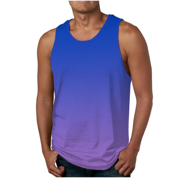S-4X Plus Size Mens Big & Tall Tank Tops Sleeveless Crewneck Shirts Casual Gradient Printed Pullover Breathable Athletic Workout Vests Tanks