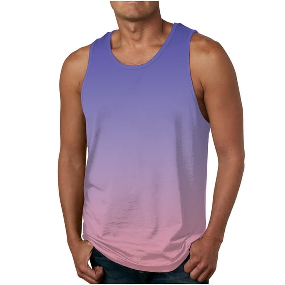 S-4X Plus Size Mens Big & Tall Tank Tops Sleeveless Crewneck Shirts Casual Gradient Printed Pullover Breathable Athletic Workout Vests Tanks