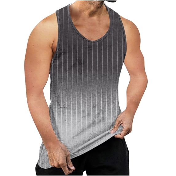 S-4X Plus Size Mens Big & Tall Tank Tops Sleeveless Crewneck Undershirts Shirts Casual Gradient Stripe Printed Pullover Basic Athletic Workout Vests
