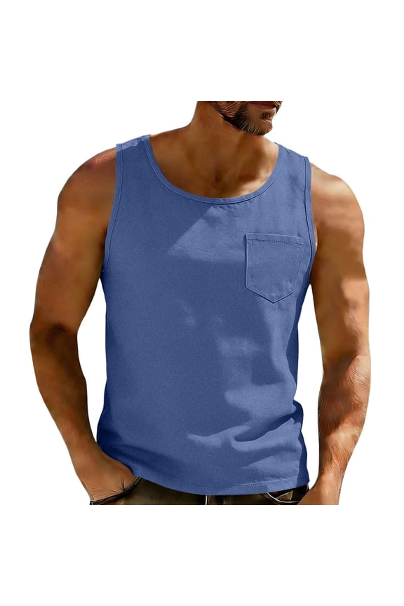 S-4X Plus Size Mens Big & Tall Tank Tops with Pocket Sleeveless Undershirts Shirts Casual Solid Color Pullover Crewneck Basic Athletic Workout Vests
