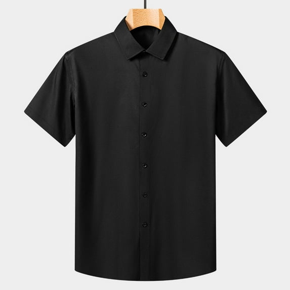 S-4X Plus Size Mens Shirts Lightweight Short Sleeve Button-Down T-Shirts with Collared Solid Color Slim-Fit Breathable Office Work Tshirts