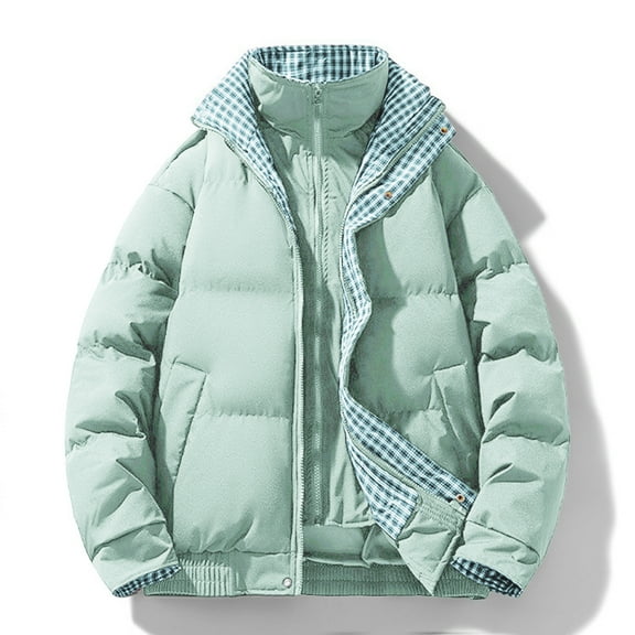 S-4X Plus Size Puffer Jackets for Men Big & Tall Zip Up Winter Coats Mens Plaid Printed Long Sleeve Thermal Warm Athletic Quilted Jacket with Pockets