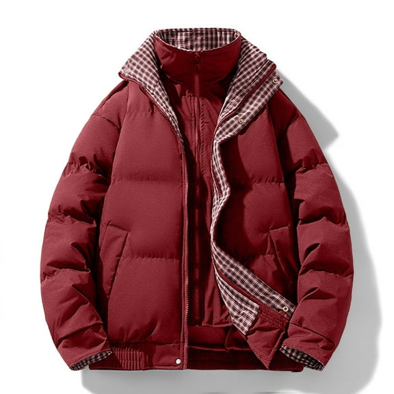 S-4X Plus Size Puffer Jackets for Men Big & Tall Zip Up Winter Coats Mens Plaid Printed Long Sleeve Thermal Warm Athletic Quilted Jacket with Pockets