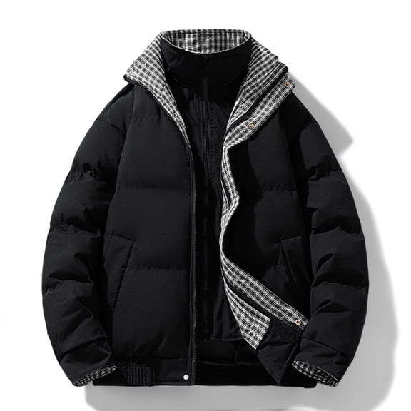 S-4X Plus Size Puffer Jackets for Men Big & Tall Zip Up Winter Coats Mens Plaid Printed Long Sleeve Thermal Warm Athletic Quilted Jacket with Pockets