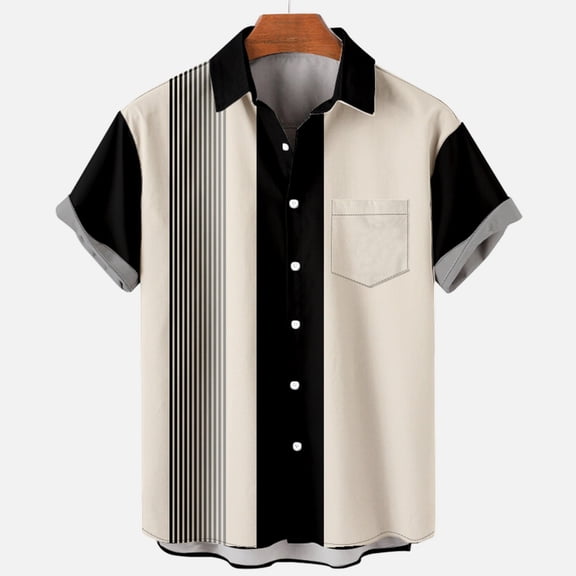 S-4X Plus Size Shirts for Men Big & Tall Short Sleeve Button-Down Collared T-Shirts Casual Color Block Breathable Going-Out Tees Tops with Pocket
