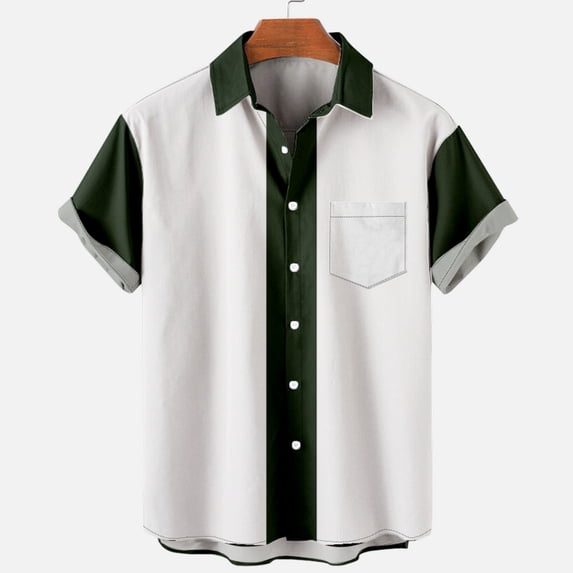 S-4X Plus Size Shirts for Men Big & Tall Short Sleeve Button-Down Collared T-Shirts Casual Color Block Breathable Going-Out Tees Tops with Pocket