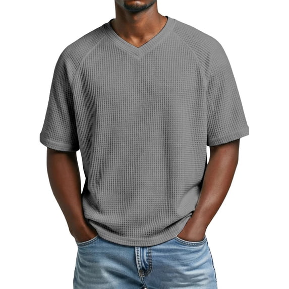 S-4X Plus Size T Shirts for Men Big & Tall Waffleknit Short Sleeve Tees Tops Mens Casual Solid Color Pullover V Neck Athletic Workout Tshirts Shirt