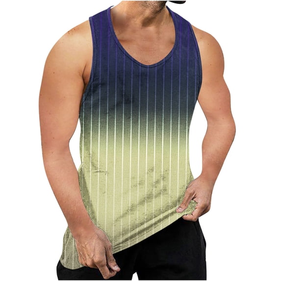 S-4X Plus Size Tank Tops for Men Big & Tall Sleeveless Crewneck Muscle Shirts Mens Casual Gradient Printed Pullover Breathable Athletic Beach Vests