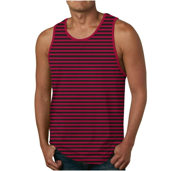 S-4X Plus Size Tank Tops for Men Big & Tall Sleeveless Shirts Mens Casual Stripe Printed Pullover Crewneck Breathable Athletic Workout Vests