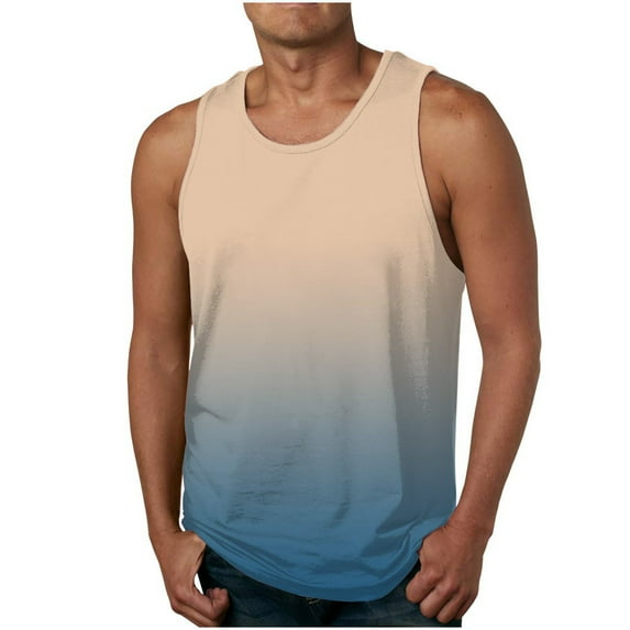 S-4X Plus Size Tank Tops for Men Big and Tall Sleeveless T-Shirts Mens Pullover Gradient Printed Breathable Crewneck Going-Out Vest Top