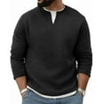 thumbnail image 1 of S-4X Plus Size Waffleknit Sweatshirts for Men Big & Tall Long Sleeve Shirts Fake-Two-Piece Pullover Crewneck Solid Color Going-Out Sweatshirt Tops, 1 of 6