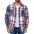 thumbnail image 1 of S-4X Plus Size Wool Shirts for Men with Pocket Big & Tall Long Sleeve Shackets Shirt Button-Down Collared Casual Plaid Printed Office Work Tops, 1 of 7