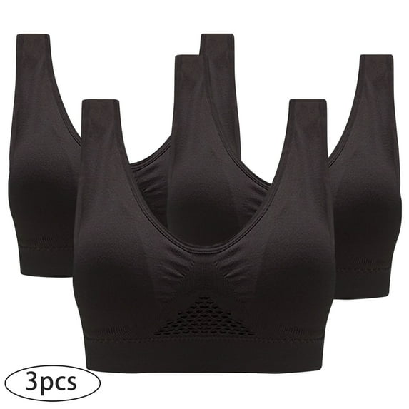 S-4X Sports Bras for Women 3 Pack Plus Size Wireless Push Up Bralettes Multipack Stretchy Pullover Breathable Support Workout Underwear Bra Clearance