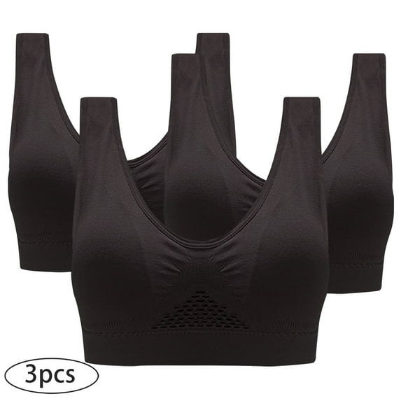 S-4X Sports Bras for Women 3 Pack Plus Size Wireless Push Up Bralettes Multipack Stretchy Pullover Breathable Support Workout Underwear Bra