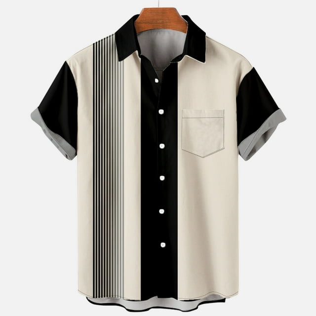 S-4XL Button-Down Shirts for Men Big & Tall Short Sleeve Plus Size Collared Tshirts Shirt with Pocket Color-Block Comfort Loungewear Tops Clearance