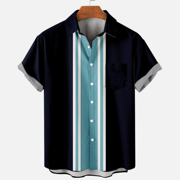 S-4XL Mens Button-Down Shirts Big & Tall Short Sleeve Plus Size Collared Tshirts Shirt with Pocket Lightweight Color-Block Casual Beach Tops