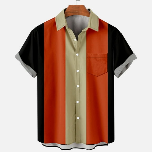 S-4XL Mens Button-Down Shirts Big & Tall Short Sleeve Plus Size Collared Tshirts Shirt with Pocket Lightweight Color-Block Casual Beach Tops