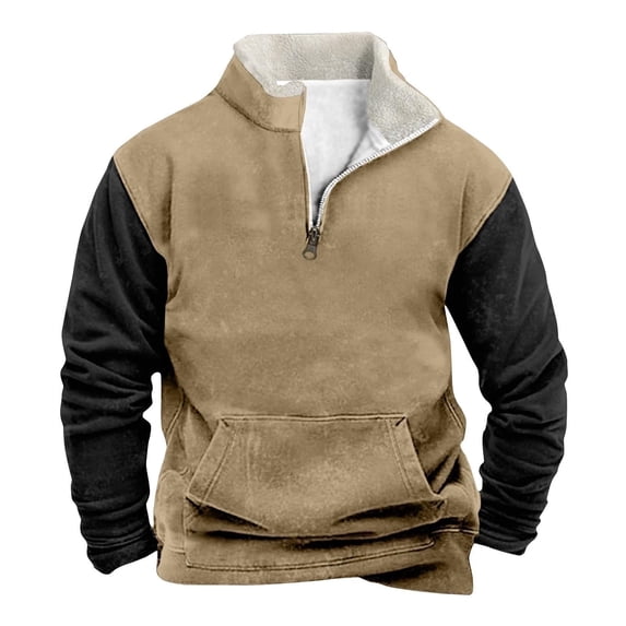 S-4XL Sweatshirts for Men Big and Tall Pullover Plus Size Fleece Stand Collar Long Sleeve Comfort No Hood Sweatshirt With Zipper and Pocket