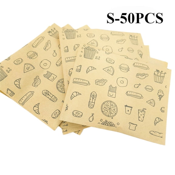 S-50PCS Grease-Resistant Paper Food Bags, Disposable Kraft Paper Bags for Baking and Air Fryer 15*17cm