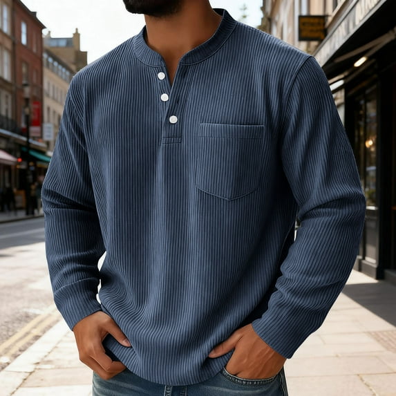 S-5X Big & Tall Corduroy-Sweatshirts for Men with Pocket Plus Size Long Sleeve Shirts Mens Casual Solid Color Pullover Button Crewneck Sweatshirt Tops