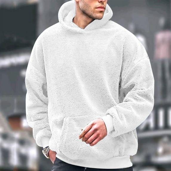 S-5X Big & Tall Fleece Hoodies for Men with Front Pocket Plus Size Sherpa Sweatshirts Mens Casual Solid Color Long Sleeve Pullover Warm Hoodie Tops