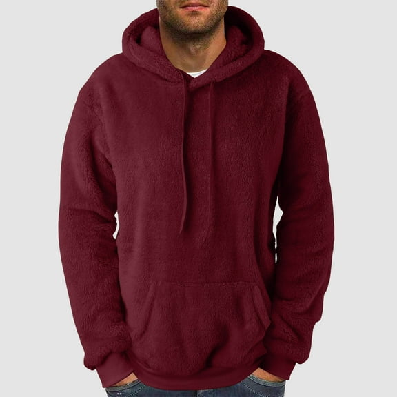 S-5X Big & Tall Fleece Hoodies for Men with Front Pocket Plus Size Sweatshirts Long Sleeve Casual Solid Color Thermal Warm Sherpa Hoodie Tops