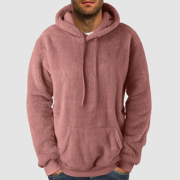 S-5X Big & Tall Fleece Hoodies for Men with Front Pocket Plus Size Sweatshirts Long Sleeve Casual Solid Color Thermal Warm Sherpa Hoodie Tops