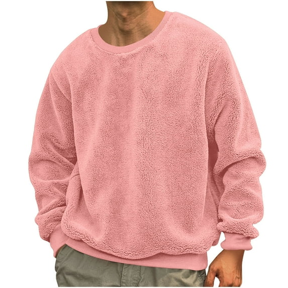 S-5X Big & Tall Fleece Sweatshirts for Men Plus Size Long Sleeve Sherpa Shirts Mens Casual Solid Color Pullover Crewneck Thermal Warm Sweatshirt Tops