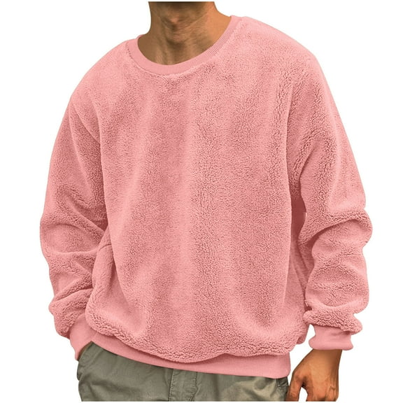 S-5X Big & Tall Fleece Sweatshirts for Men Plus Size Long Sleeve Sherpa Shirts Mens Casual Solid Color Pullover Crewneck Thermal Warm Sweatshirt Tops