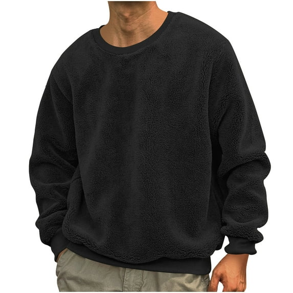 S-5X Big & Tall Fleece Sweatshirts for Men Plus Size Long Sleeve Sherpa Shirts Mens Casual Solid Color Pullover Crewneck Thermal Warm Sweatshirt Tops
