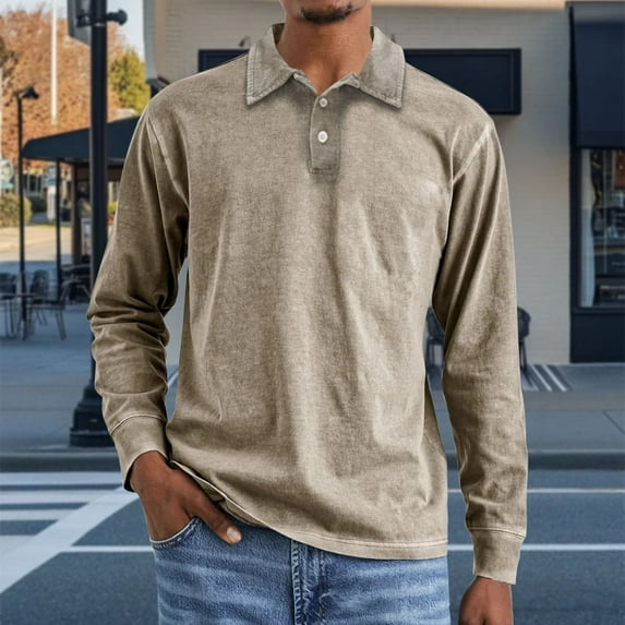 S-5X Big & Tall Golf Shirts for Men Plus Size Long Sleeve T-Shirts Casual Pullover Button Collared Solid Color Athletic Workout Tees Tops