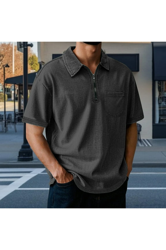 S-5X Big & Tall Golf Shirts for Men with Pocket and Zip Collared Short Sleeve T-Shirts Casual Vintage Solid Pullover Going-Out Tees Tops