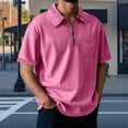 thumbnail image 1 of S-5X Big & Tall Golf Shirts for Men with Pocket and Zip Collared Short Sleeve T-Shirts Casual Vintage Solid Pullover Going-Out Tees Tops, 1 of 6