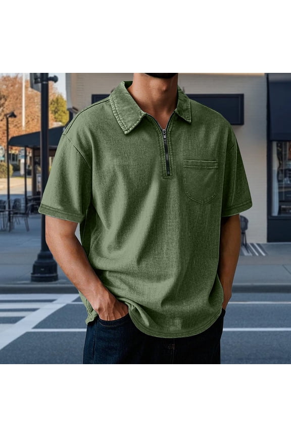 S-5X Big & Tall Golf Shirts for Men with Pocket and Zip Collared Short Sleeve T-Shirts Casual Vintage Solid Pullover Going-Out Tees Tops