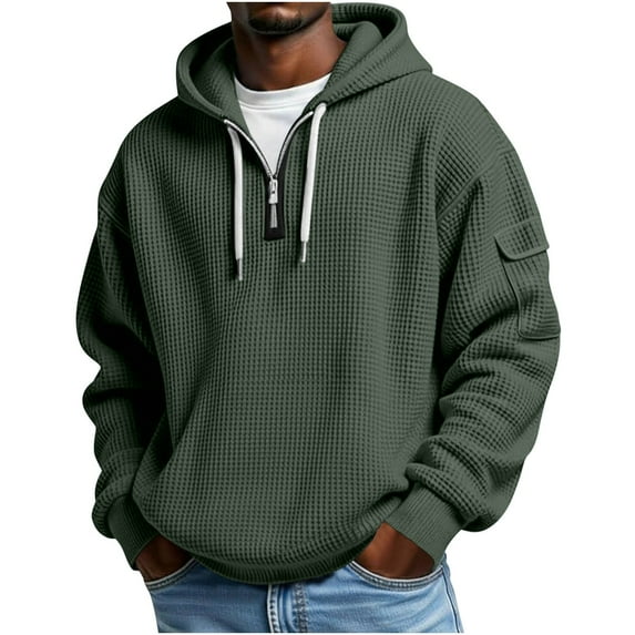 S-5X Big & Tall Hoodies for Men Plus Size Waffleknit Sweatshirts Long Sleeve Casual Solid Color Pullover Workout Hoodie Tops with Zipper and Pocket
