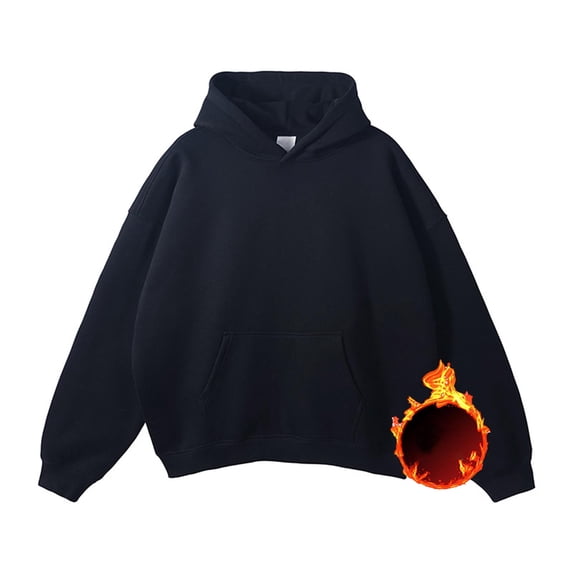 S-5X Big & Tall Hoodies for Men with Front Pocket Plus Size Fleece Lined Sweatshirts Mens Casual Solid Color Long Sleeve Pullover Thermal Hoodie Tops