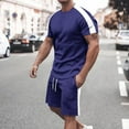 thumbnail image 1 of S-5X Big & Tall Outfits for Men Plus Size 2 Piece Athletic Workout Sets Color-Block Short Sleeve T-Shirts and Shorts Tracksuits with Pockets, 1 of 7