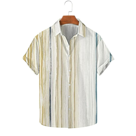 S-5X Big & Tall Shirts for Men Plus Size Short Sleeve Button-Down Collared T-Shirts Casual Lightweight Stripe Printed Beach Tees Tops