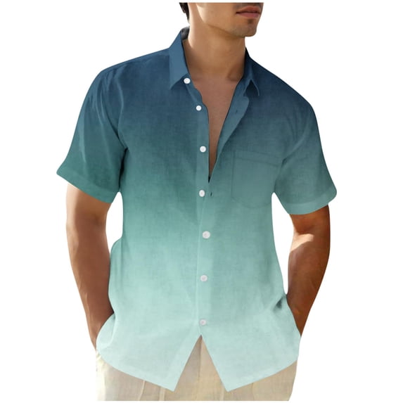 S-5X Big & Tall Shirts for Men Plus Size Short Sleeve Button-Down Tshirts Shirt with Pocket and Collared Gradient Printed Hawaiian Beach Tees Tops