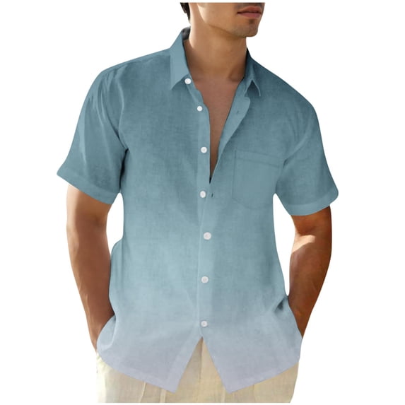 S-5X Big & Tall Shirts for Men Plus Size Short Sleeve Button-Down Tshirts Shirt with Pocket and Collared Gradient Printed Hawaiian Beach Tees Tops