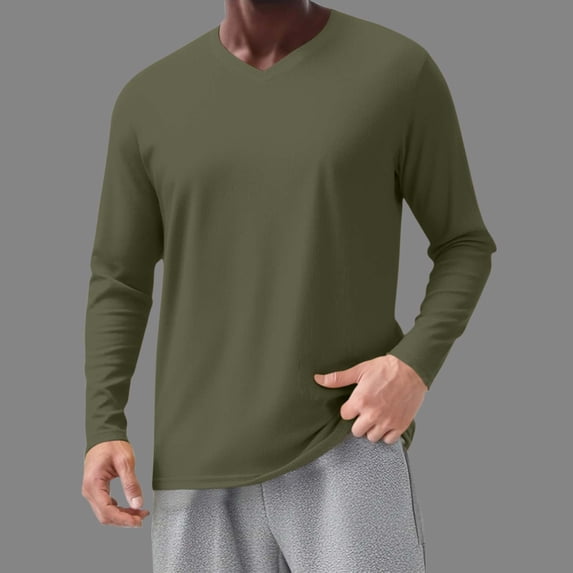 S-5X Big & Tall T Shirts for Men Plus Size Long Sleeve V Neck Tshirts Shirt Mens Casual Solid Color Pullover Breathable Basic Going-Out Workout Tops